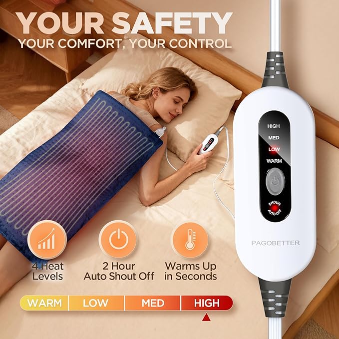17''x33'' XXXL King Size Heating Pad with 4 Temperature Settings & 2 Auto-Off Countdown Timers, Pain Relief for Back/Neck/Shoulders/Abdomen/Legs, for mom dad (Blue)