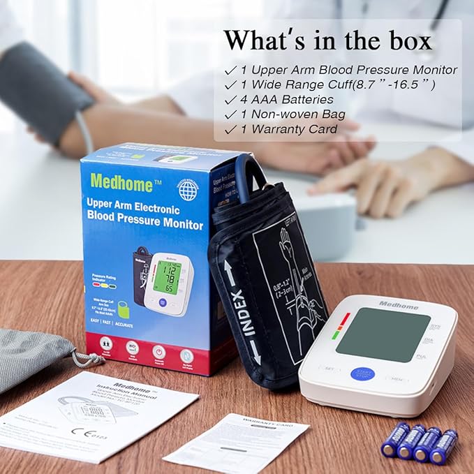 Blood Pressure Monitor for Home Use Upper Arm,Medhome Blood Pressure Machine Upper Arm Large Cuff(8.7"-16.5" Adjustable),Automatic high Blood Pressure Cuff,Easy to use,2 * 120 Memory,