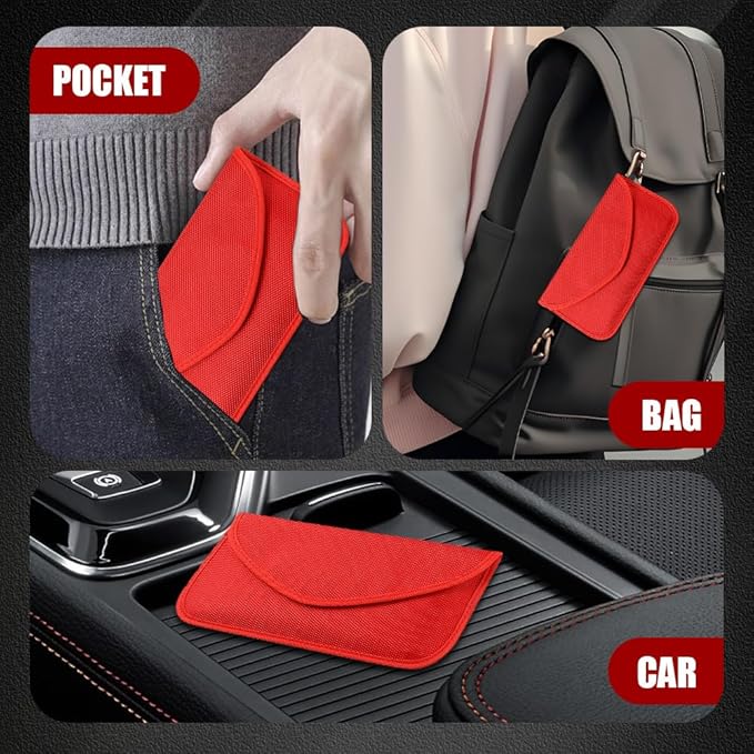 2PCS Faraday Bags for Car Key and Cell Phone, Signal Blocking Bag, Faraday Key Fob Protector, Universal Cell Phone Privacy Card Protection Car Accessories for Anti-Thefting (Red)