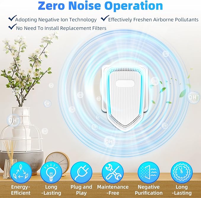 2026 Air Ionizer Plug In-8Pack Negative Ion Air Purifiers Ionizer,Quiet Air Freshener Indoor Portable Cleaner,Wall Plug In Negative Air Purifier for Home,Bedroom,Office,Odor Reducer Pets,Smoke Smell