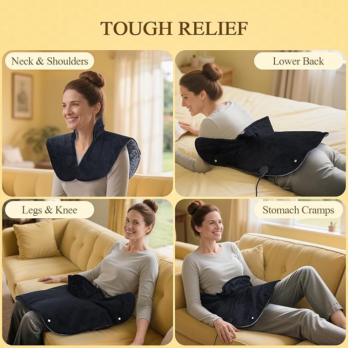 Neck and Shoulder Heating Pad: 2X Graphene Extra Hot Max 160℉ for Faster Deeper Pain Relief - 4H Auto Shut Off for Home Office Use - Machine Washable - Gifts for Dad Grandpa Husband