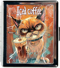 Metal Pill Organizer Box with Mirror – 8 Compartment Chrome Pill Case, Pocket-Size Travel Pill Container for Vitamins, Seniors, Daily Use (Grumpy Cat Iced Coffee)