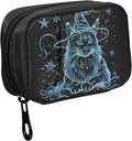 Fustylead Halloween Mystic Blue Cat Wear Witch Hat and Stars Pill Organizer Case with Zipper 2 Times A Day for Vitamin and Supplement, 7 Day Travel Organizer Medicine Case