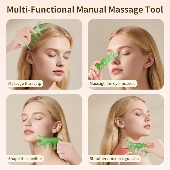 Multi-Functional Manual Massage Tool, Suitable for The Face, Eyes, Head and Neck. It is Used to Reduce Wrinkles, Shape The Jawline and Reduce Swelling. Skin Care Tool (Green)