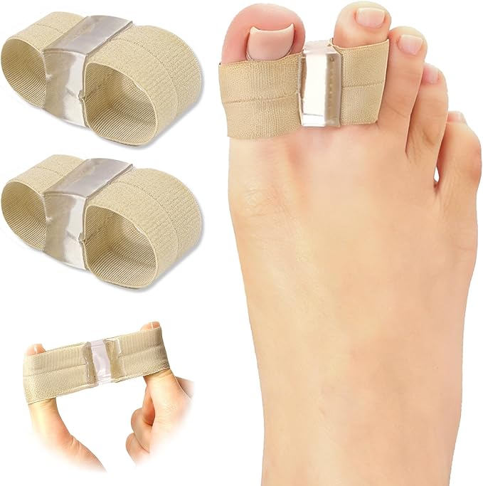 Big Toe Separators for Pain Relief, Bunion Corrector Spacers Straightener with 2 Loops for Women Men, Highly Stretchy Comfortable Gel Toe Cushions Spreaders for Feet Alignment (Beige, 1 Pair)