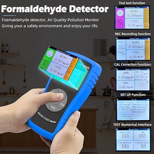 Air Quality Pollution Monitor, Formaldehyde Detector 0-2.50 mg/m³, 2-in-1 TVOC Meter HCHO Tester Indoor with Alarm, USB Rechargeable for Home, Office, HVAC - RQ-5800N