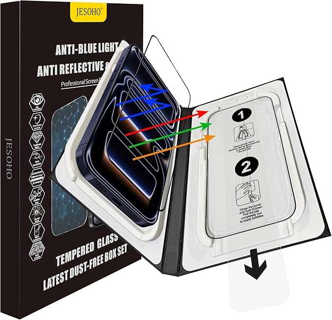 Blue Light Screen Protector for iPhone 17 Pro Max(6.9 inch) Anti Reflective 9H Hardness Shatterproof HD Tempered Glass Easy Install Stain-resistant Touch Sensitive Scratch Resistant, 2 Pack