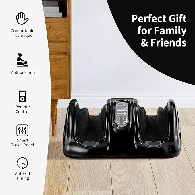 Giantex Shiatsu Foot Massager Machine for Feet, Leg Calf Ankle, Relieve Pain Spa Gift Deep Kneading Rolling Massage, Electric Shiatsu Foot Massager w/Remote, 4 Modes, Black