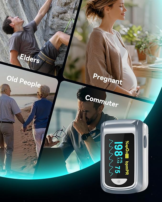 Fingertip Pulse Oximeter Blood Oxygen Saturation Monitor Pulse Ox, Heart Rate and Fast Spo2 Reading Oxygen Meter with OLED Screen Included Lanyard and 2 X AAA Batteries