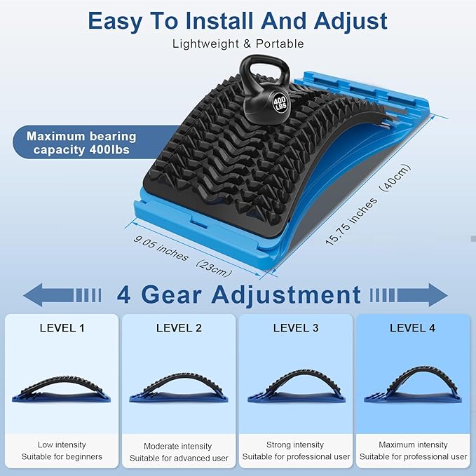 Back Stretcher for Lower Back Pain Relief, Multiple Level Adjustable Arch Lumbar Back Cracker Board, Back Cracking Device, Back Massager for Scoliosis, Spine Decompression Support