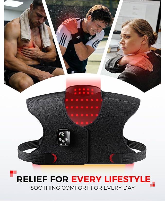 Red Light Therapy for Neck and Shoulder with 157 LEDs, Wireless 660nm & 850nm Infrared Red Light Therapy Neck and Shoulder Heating Pad, 5-Level Light Intensities & 3-Level Pulse Wearable Wrap