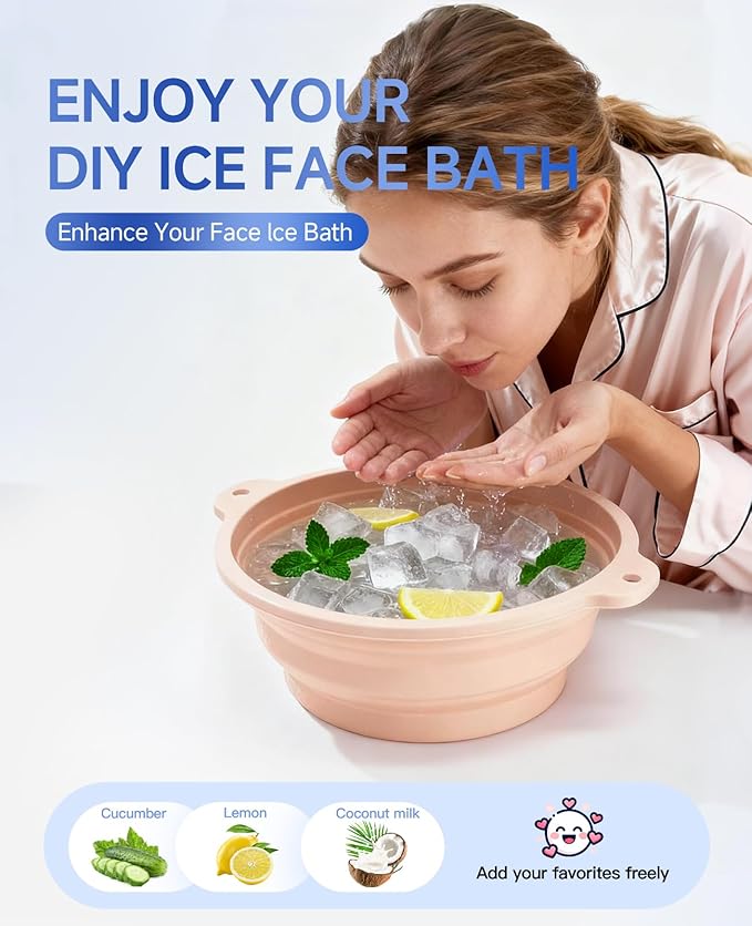 Face Ice Bath Bowl with Built-in Ice Tray for Cold Therapy, Collapsible Silicone Face Bowl for Ice Skin Tightening & Puffiness Reduction, Ideal for Home Use