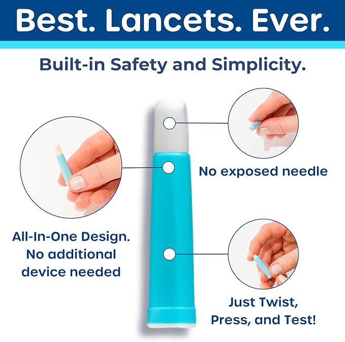 Pip Blood Glucose Monitor Kit with Preloaded Safety Lancets - Complete Diabetes Testing Kit with 100 Test Strips & Lancets | No Lancing Device Needed for Virtually Painless Blood Sugar Monitoring