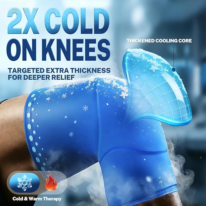 Knee Ice Pack Wrap Sleeve Thickened Core for Knee Pain, Targeted Swelling Relief During Recovery, Soft Flexible Gel, No Slip Compression Fit, Reusable Hot Cold Therapy for Post Activity, L