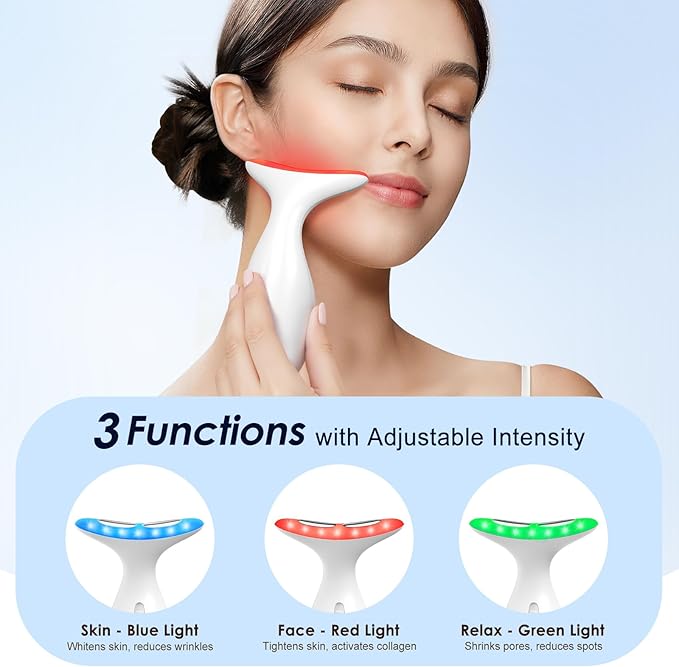 Neck Massager — Portable Facial/Neck Massager with Constant Temperature Heat Therapy and Vibration Massage. USB Rechargeable, Three Adjustable speeds. Relieves Fatigue and aids in Skincare Absorption