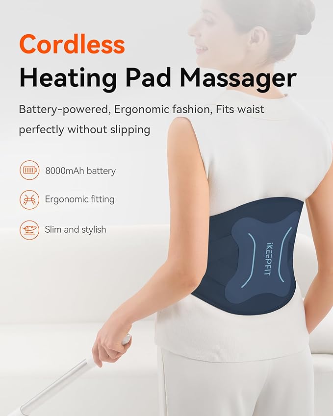 Cordless Heating Pad with Massager for Back Pain Relief: MAXwarm® 4.0, Portable Heated Back Brace with Lumbar Support for Sciatica, Large 8000mAh Battery, for Women Men 70"