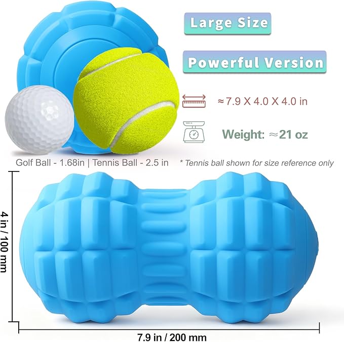 Vibrating Peanut Massage Ball – Back, Neck, Hip, Calf, Leg & Foot Muscle Roller, Trigger Point Massage Ball for Deep Tissue Myofascial Release, Silicone Shell, 4-Speed (Blue)