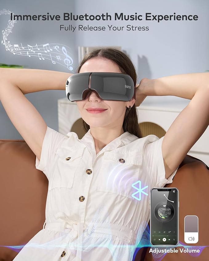 Eye Massager Mask with Heat, Visualization Eye Massager for Dark Circles, Puffiness, Migraines, Heated Eye Mask with Bluetooth Music for Relax Sleep, Gift for Women/Men/Mom/Dad/Grandma/Grandpa -Gray