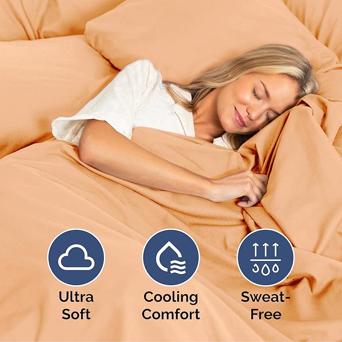 Cal King Size 4 Piece Sheet Set - Extra Soft, Breathable & Cooling Sheets - Hotel Luxury Durable Bed Sheets for Women & Men - Deep Pockets, Easy-Fit & Wrinkle-Free Sheets - Peach Oeko-Tex Bed Sheets