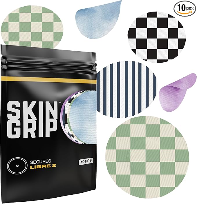 Skin Grip Freestyle Libre 2 Sensor Covers & Lingo CGM – Waterproof and Sweatproof Adhesive for 10-15 Days, Pre-Cut Medical Tape, Continuous Glucose Monitor Patch – Classics (10-Pack)