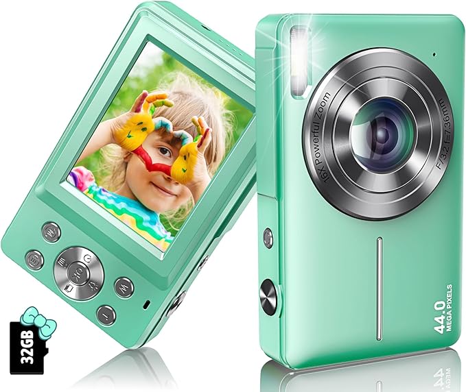 Digital Camera 1080P 44MP Digital Cameras, Point and Shoot Camera for Kids with 16X Zoom, Anti-Shake, Compact Small Travel Camera for Beginner Children Boys Girls Teens Gift