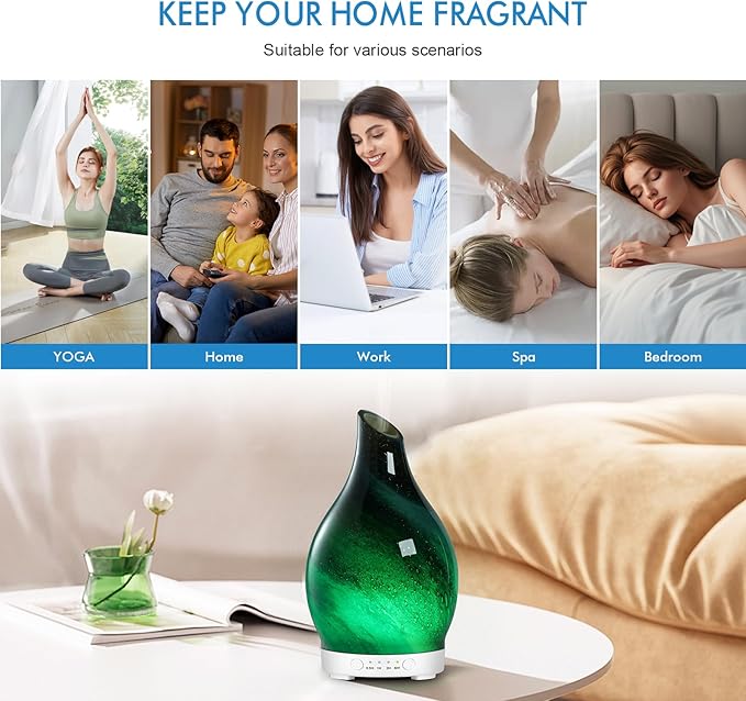 Essential Oil Diffuser Aromatherapy Diffuser - Art Glass Oil Diffuser with Auto Shut-Off Protection 4 Timer Setting 7 Colors Changed LED Night Light for Home Office Decor Gift (Starry Blue)