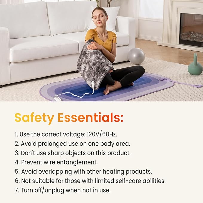 Woomer Heating Pad for Back Pain Relief, Extra Large Electric Heating Pad for Period Cramps, Moist&Dry Options, 6 Heat Setting, 2H Auto-Off, Cozy Faux Fur, 20” x 24”, Marble Grey