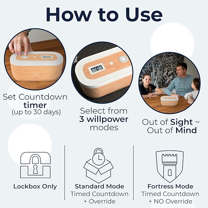 Mindsight Timed Lock Box | Unplug from Phones, Video Games, Social Media, Snacks & Cravings | 3 Modes based on Willpower | Easy to Use | Out of Sight ~ Out of Mind | Boost Your Mental Wellness