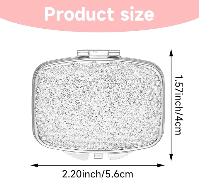 Bling 2 Compartment Pill Case Crystal Diamond Medicine Planner Pill Container Small Cute Pill Case Vitamins Organizer Portable Travel Pill Box Case for Purse Pocket (Silver)