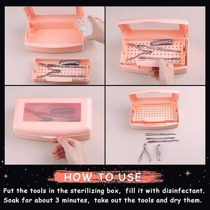 Nail Tool Sterilizer Box Plastic Disinfectant Container for Nail Art Accessories Tools, Sterilizer Soaking Box with Strainer Pedicure Manicure Cleaning Equipment, Orange