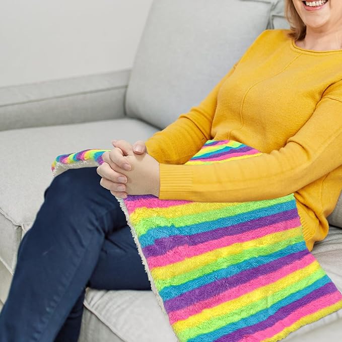 Electric Heating Pad for Back/Waist/Abdomen/Shoulder/Neck Pain and Cramps Relief - 12 Heat Levels, 8 Timers,Cute Plush Heat Pad, Machine Washable-Rainbow-Z(12" x 24")