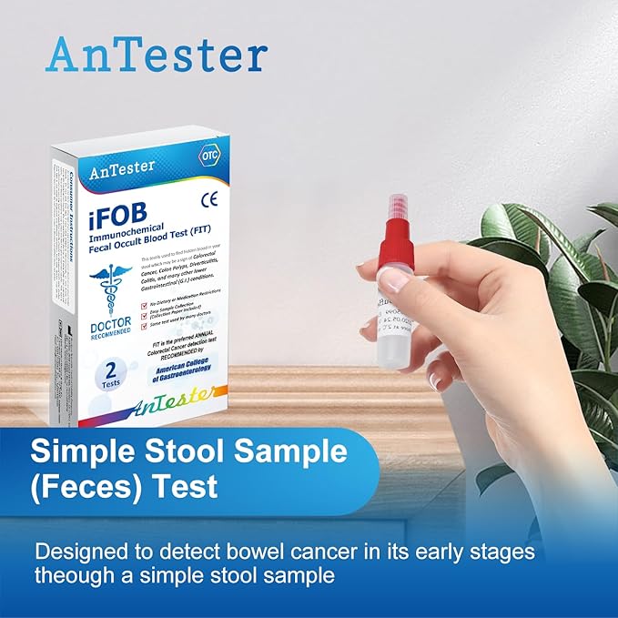2 Test Colorectal Cancer Screening (FOB) Test Kit - Easy-to-Use at-Home Fecal Occult Blood Test for Early Detection - Convenient and Reliable Colorectal Cancer Screening Tool
