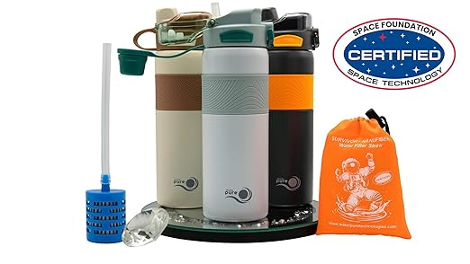 Stainless Steel Insulated Water Filter Bottle with Fast Easy Flow Suction. Filtration of Nano Plastics and Microplastics, Improves Taste for Clean Water, in Emergency, Camping, Hiking, Travel, and RV