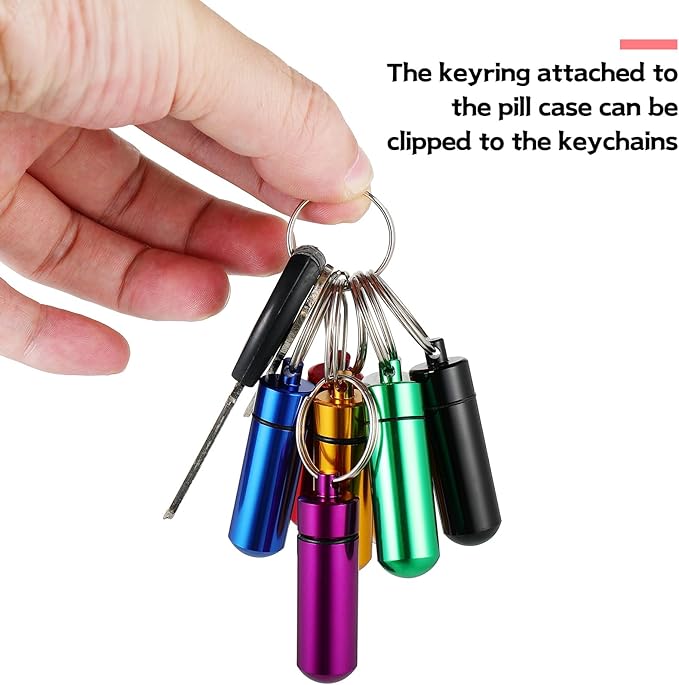 Patelai 12 Pcs Portable Keychain Pill Holder Mini Pocket Pill Case for Men Women Aluminum Geocache Containers Waterproof Metal Medicine Bottle Organizer for Outdoor Camping Travel(Colorful)