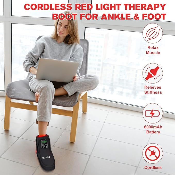 Rechargeable Red Light Therapy Feet Ankle, 132 LEDs 660 nm Red Light and 850 nm Infrared Light Therapy Shoe, with 6000mAh Battery Adjustable Power and Time Controller 2Pack