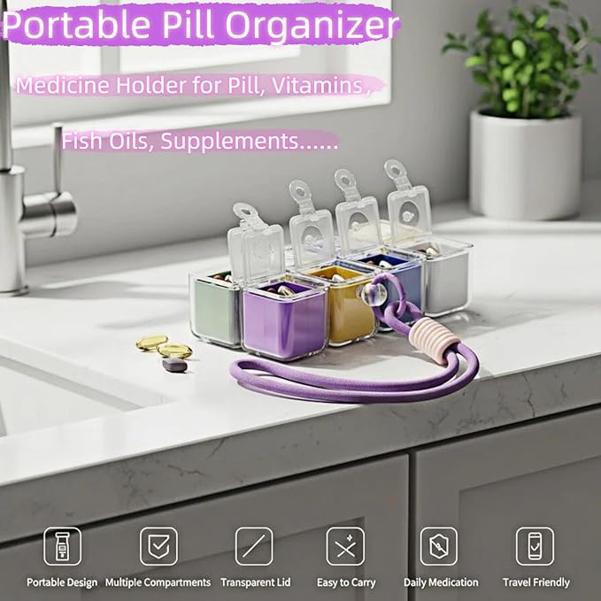 Weekly Pill Organizer, Travel 7 Day Pill Box Case with Magnetic Design, Easy Open Pill Container for 8 Compartments Portable Pill Case Medicine Holder for Vitamins Medication (Multicolor)
