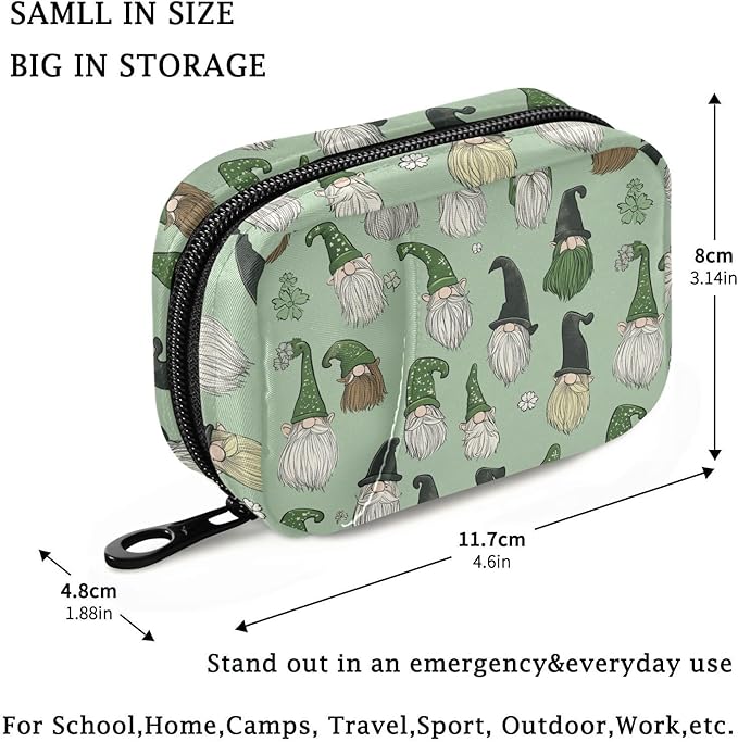 Fustylead Hand Drawn Saint Patricks Gnomes Travel Pill Organizer Bag with Zipper Small Pill Box 7 Day Pill Case for Purse Storage Weekly Vitamin Medicine Supplement