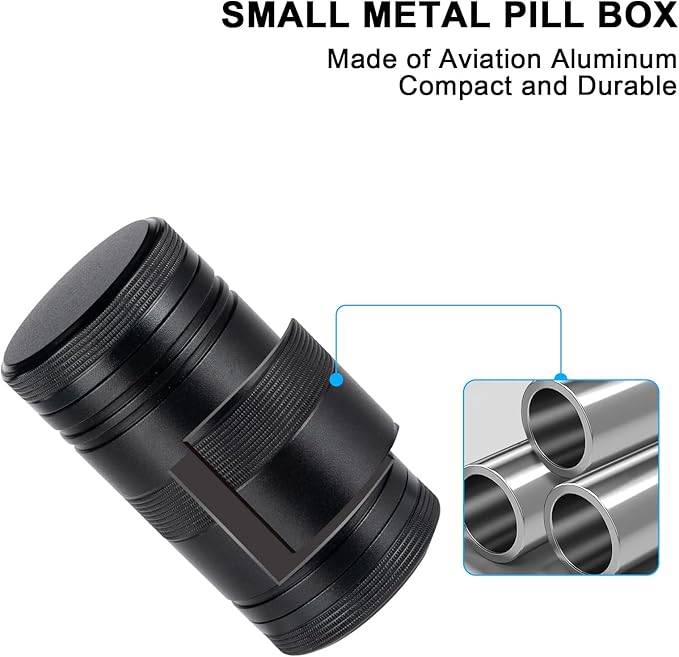 Metal Pill Box 2 Times a Day - Portable Waterproof Small Pill Case (AM PM), Travel Daily Pill Container, Compact Pill Holder Medicine Organizer for Pills/Vitamin/Fish Oil/Supplements, Black