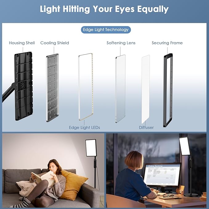 Light Therapy Lamp 12000 Lux,Sunlight Lamp with Touch&Remote Control, 4 Color Temperatures &5 Brightness Levels,Full Spectrum Daylight with 4 Timers,3-in-1 Retractable Floor Lamp.