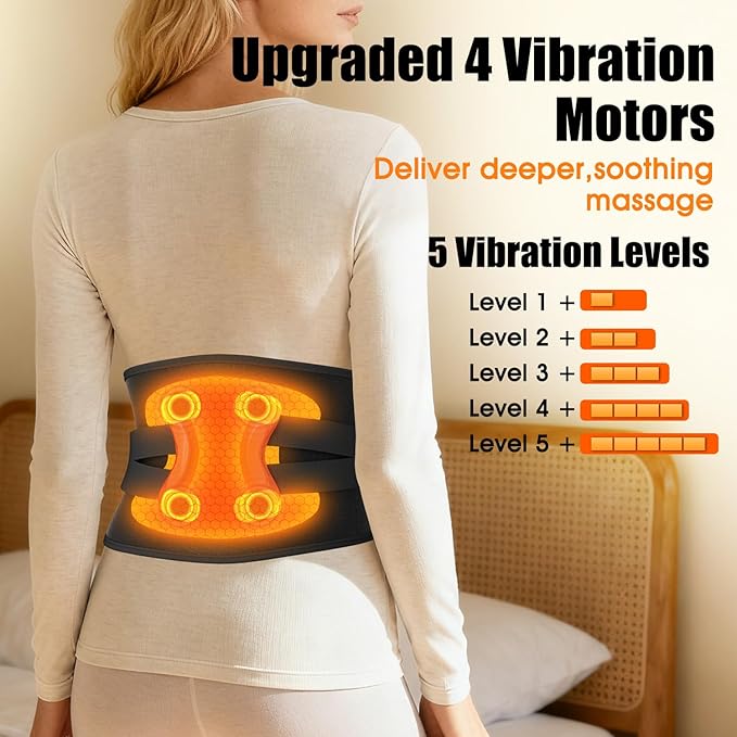 Cordless Heating Pad for Back Pain Relief - 10000mAh Battery Operated Back Massager with Heat & 4 Vibration Motors, Portable Vibrating Heating Belt, Birthday Gifts for Women Men Dad Mom