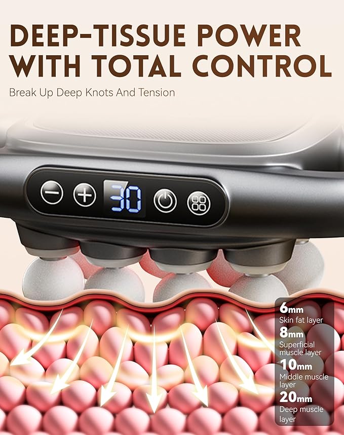Deep Tissue Massager for Pain Relief, 16 Head Massage Gun Deep Tissue with 3 Modes & 30 Levels, 16 Heads Massager for Back, Shoulders, Legs, Body, Increase Intimacy(White-16Head)