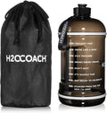 H2OCOACH 1 Gallon Hydration Jug with Time Marker & Measurements, BPA-Free Tritan Sports Drink Container, Motivational Daily Intake Tracker for Gym, Workout, & Fitness Routines (128 oz, Black)