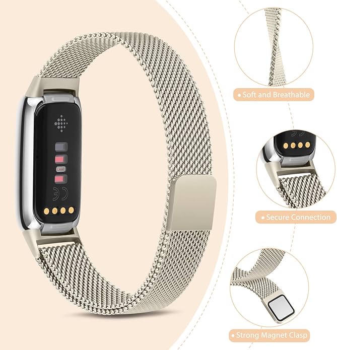 Oumida Mesh Metal Band Compatible with Fitbit Luxe Band, Stainless Steel Adjustable Loop Strap Women Men Replacement Bands for Luxe Health &-Fitness-Tracker