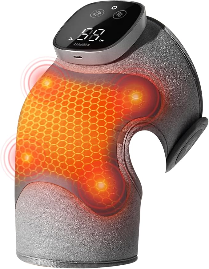 Knee Massager with Heat Vibration for Pain Relief MAXwarm 5.0[2026 Upgraded]-Heated Knee Brace with 5 Heat Levels and 4 Motors Massage, X-Warm Heat-Lock Tech, for Men Women(Grey, 1-Pack)