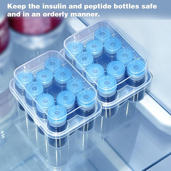 Peptide Case for Fridge, Vial Holder for Refrigerator, Holds 1-3ml Vials, Click-Closure Stackable Organizer for Insulin/Peptides/GLP-1, Semi-Transparent