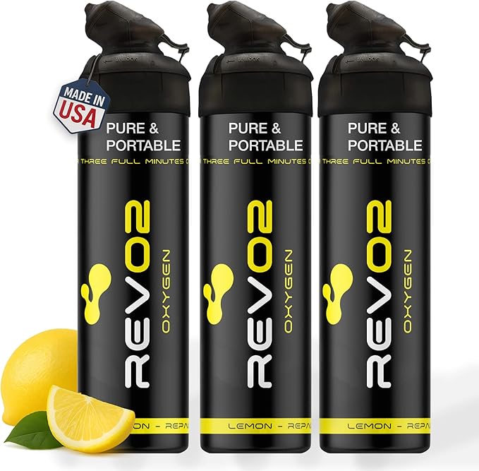 Oxygen Can | 98% Pure Portable Oxygen for Recovery, Immunity & Hiking | 10L Canister with Leak-Proof Mouthpiece & Trigger Lock | Natural Citrus Boost for Breathing, Energy & Wellness - Lemon 3 Pack