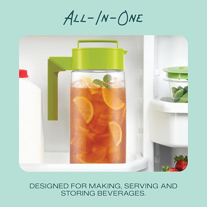 Takeya Airtight Pitcher - Durable BPA-Free Eastman Tritan Odor/Stain-Resistant Leakproof Lid for Iced Tea/Water Easy-Grip Silicone Handle Spill-Free Spout Fridge-Friendly Made in USA 1 Quart/Black