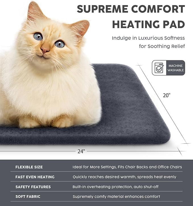 Heating Pad for Back Pain & Cramps, 24"x 20" Electric Heating Pad for Shoulder, Neck, Cramp, Menstrual Pain, Christmas Gifts for Women Men Mom Dad, Auto-Off, Machine Washable, Moist/Dry Heat pad, Gray