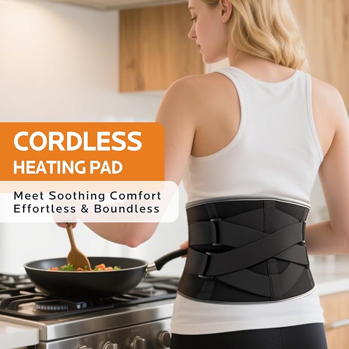 Heating Pad for Back Pain Relief: Cordless 7000mAh Heated Pad for Lower Back Pain Lumbar Massager with 6 Heat 6 Vibration - Rechargeable Portable Heating Pad for Women Men