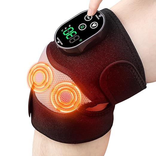 Cordless Knee Heating Pad with Massage, Knee Massager for Pain Relief, Heat Knee Wrap with 6 Heat Levels & 3 Timers, Adjustable Heating Pad for Knee, Shoulder, Elbow